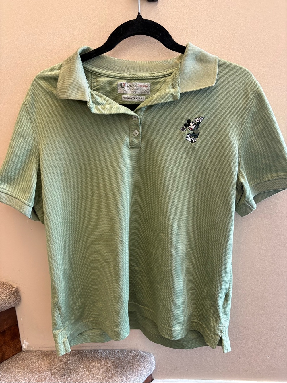 Walt Disney World Mickey Mouse Golf Polo Women's Large Sage Green Techno Dry